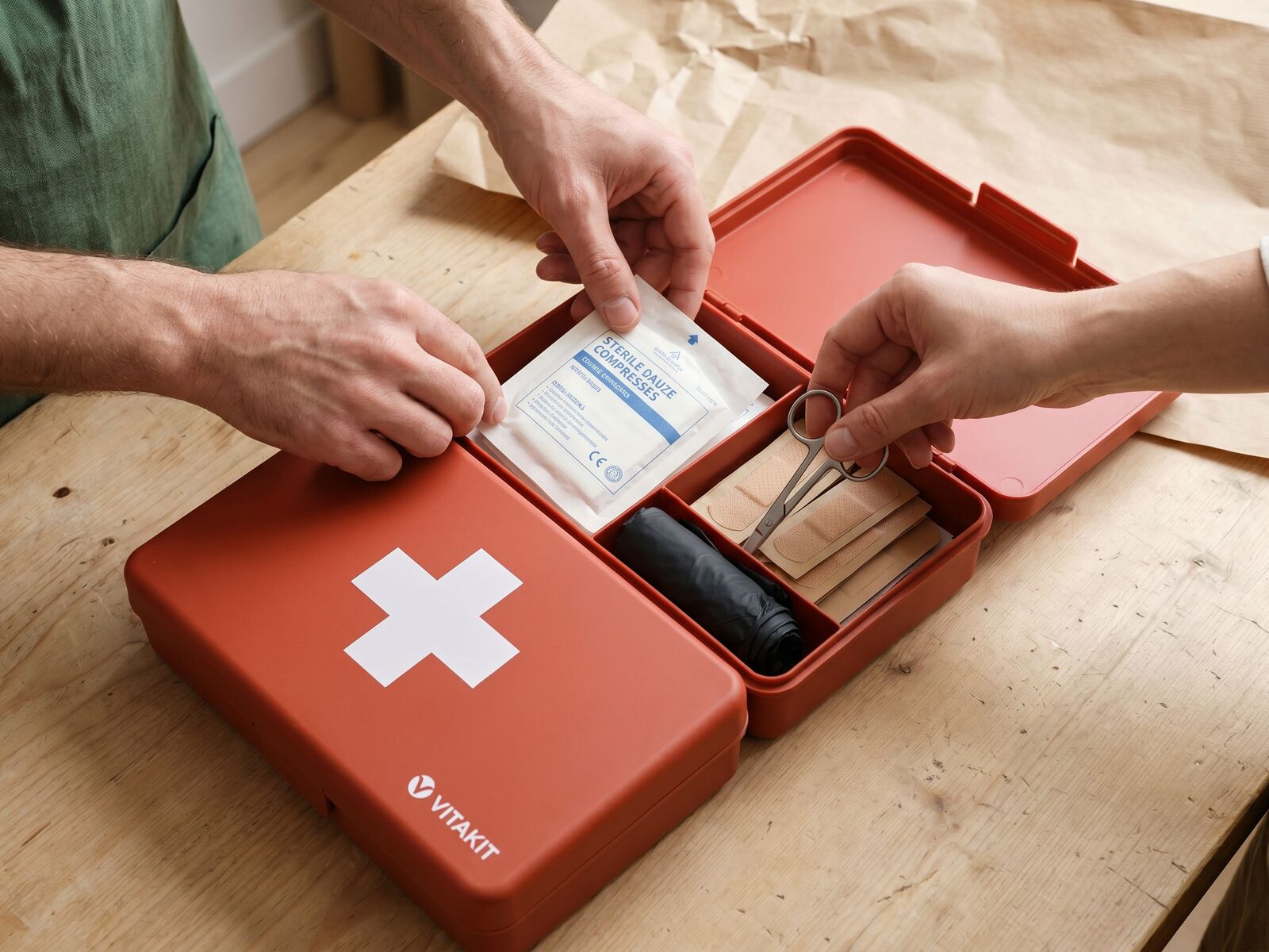 Assemblage des kits de secours dans notre atelier en Ile-de-France